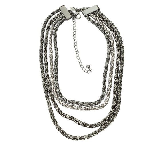 Chico's multichain statement necklace silver tone twisted chain - Picture 2 of 6